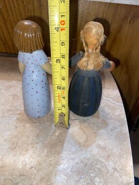 Set of Two Wooden Kids Dolls in Light Blue Polka Dot & Dark Blue Dresses